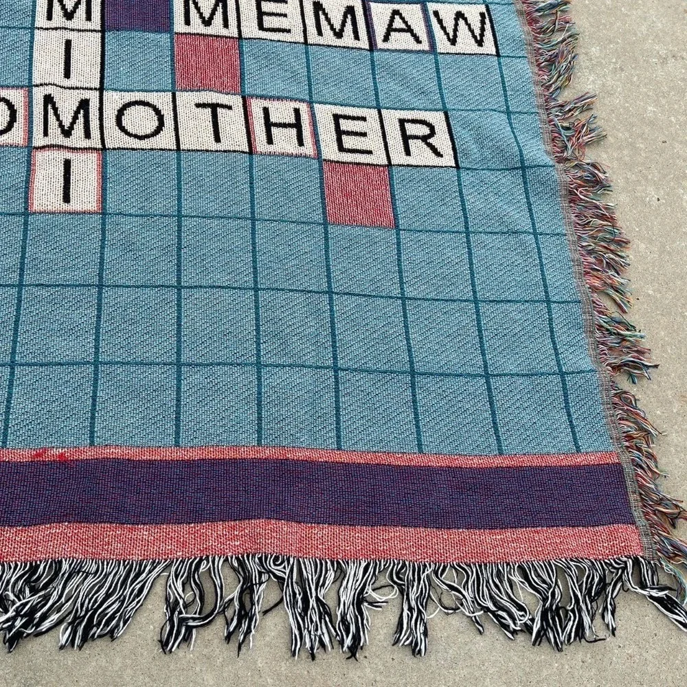 VTG Scrabble Style Throw Blanket Grandma Gigi Nana Mimi Gift Cottage Cozy 60x49